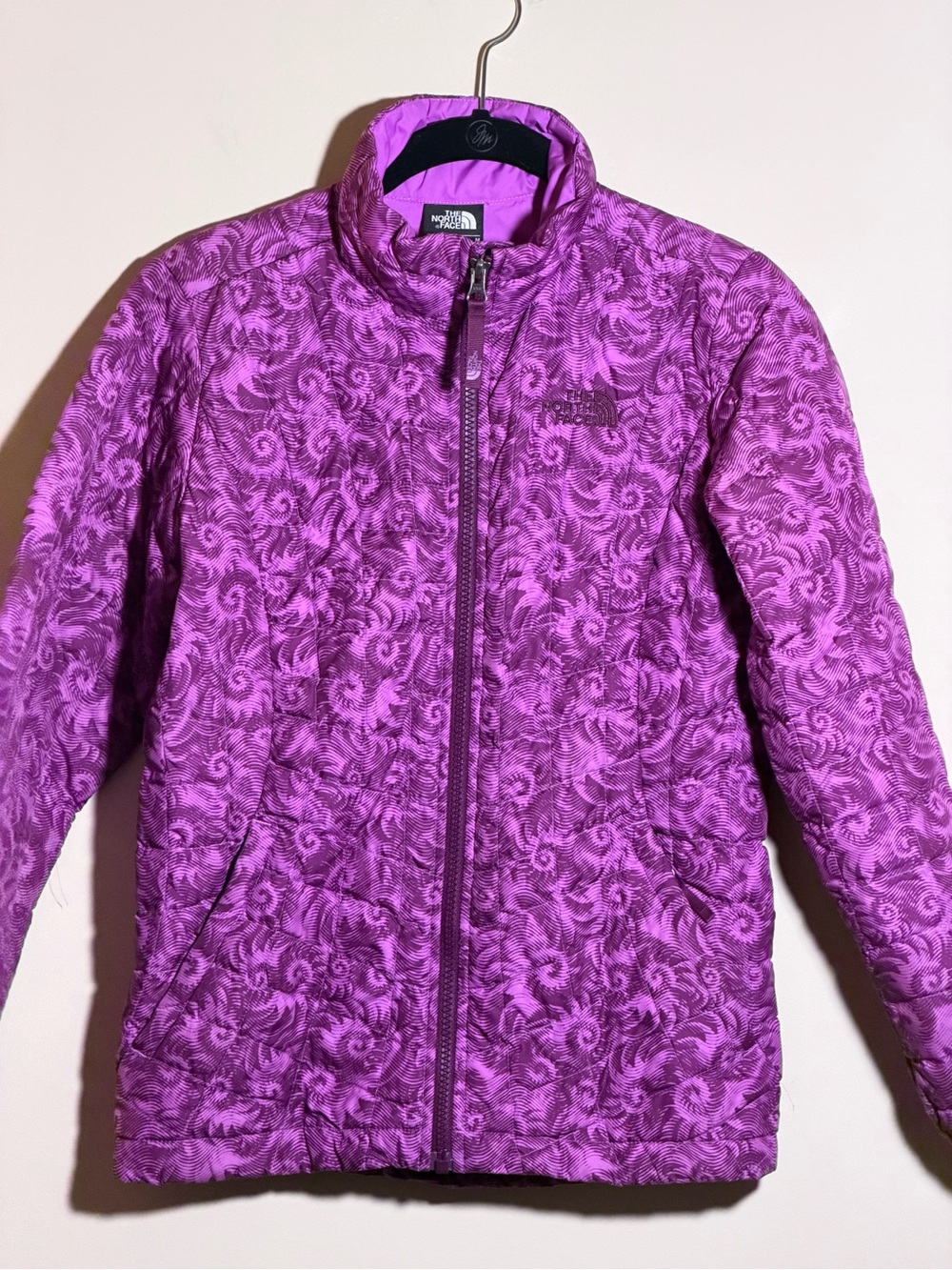 The North Face Girls ThermoBall Jacket M 10/12 Purple Floral Quilted Insulated